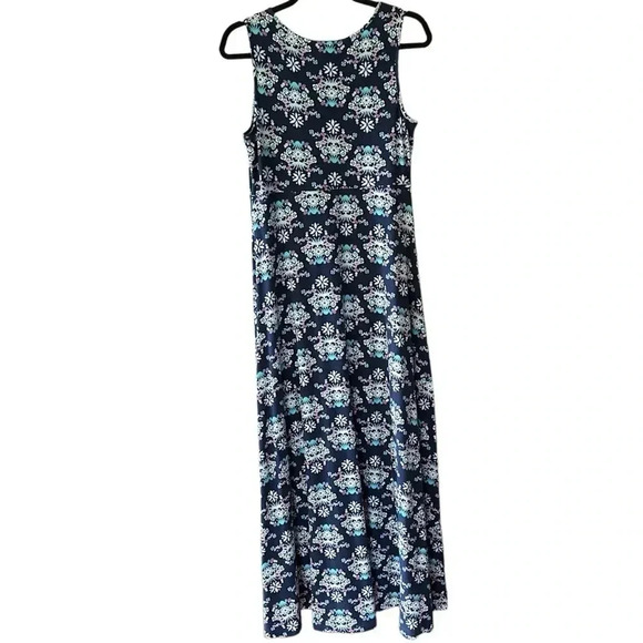 TALBOTS | NWOT | SLEEVELESS COTTON MAXI DRESS FLORAL NAVY BLUE | SIZE: SMALL - Picture 6 of 9